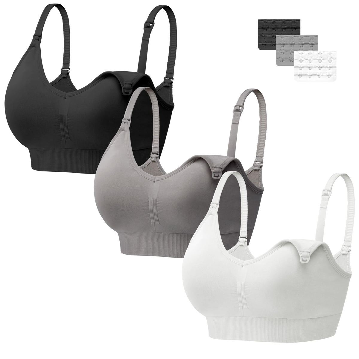 HBselect 3 Pcs Maternity Nursing Bra Seamless Nursing Bra with Additional Bra Extenders Breastfeeding and Sleep Without Underwire for Women
