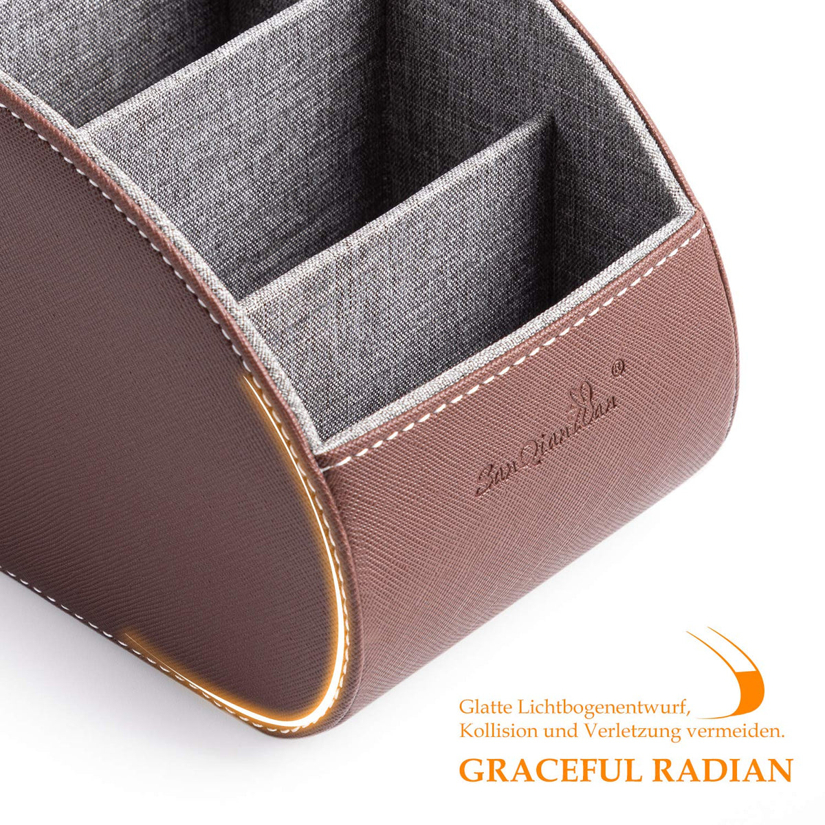 Remote Control Holder PU Leather Storage Box with 5 Compartments – Brown