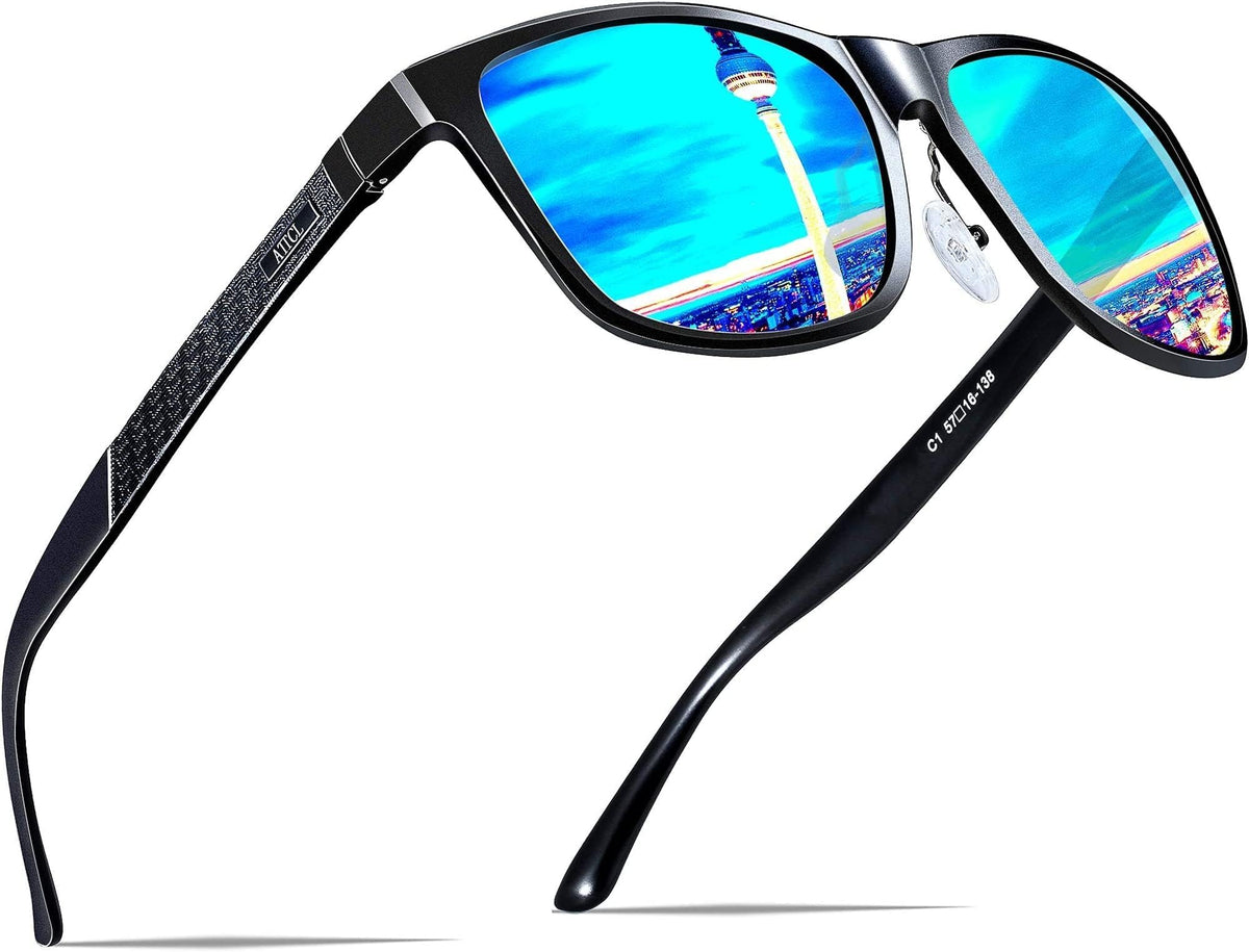 ATTCL Men's Polarized Driving Sunglasses Al-Mg Metal Frame Ultra Light UV400 CAT 3 CE (Blue/Mirror)