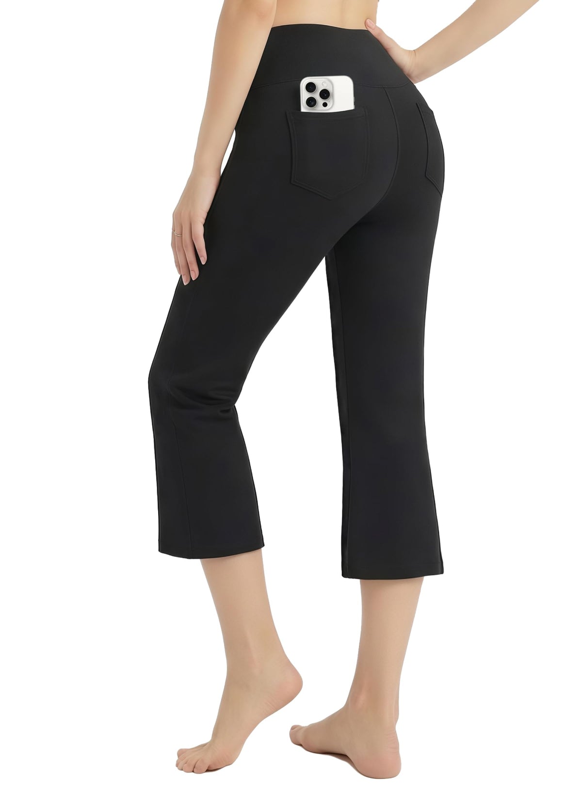 Women's Cotton Capri Yoga Pants Flared 3/4 Bootcut Leggings with Pockets – Black XXL