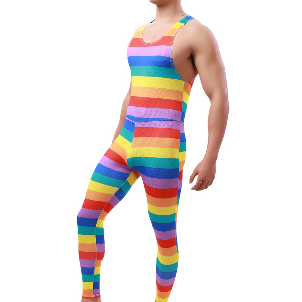 Men’s Wrestling Singlet Printed One-Piece Athletic Leotard Gym Vest – Blue L