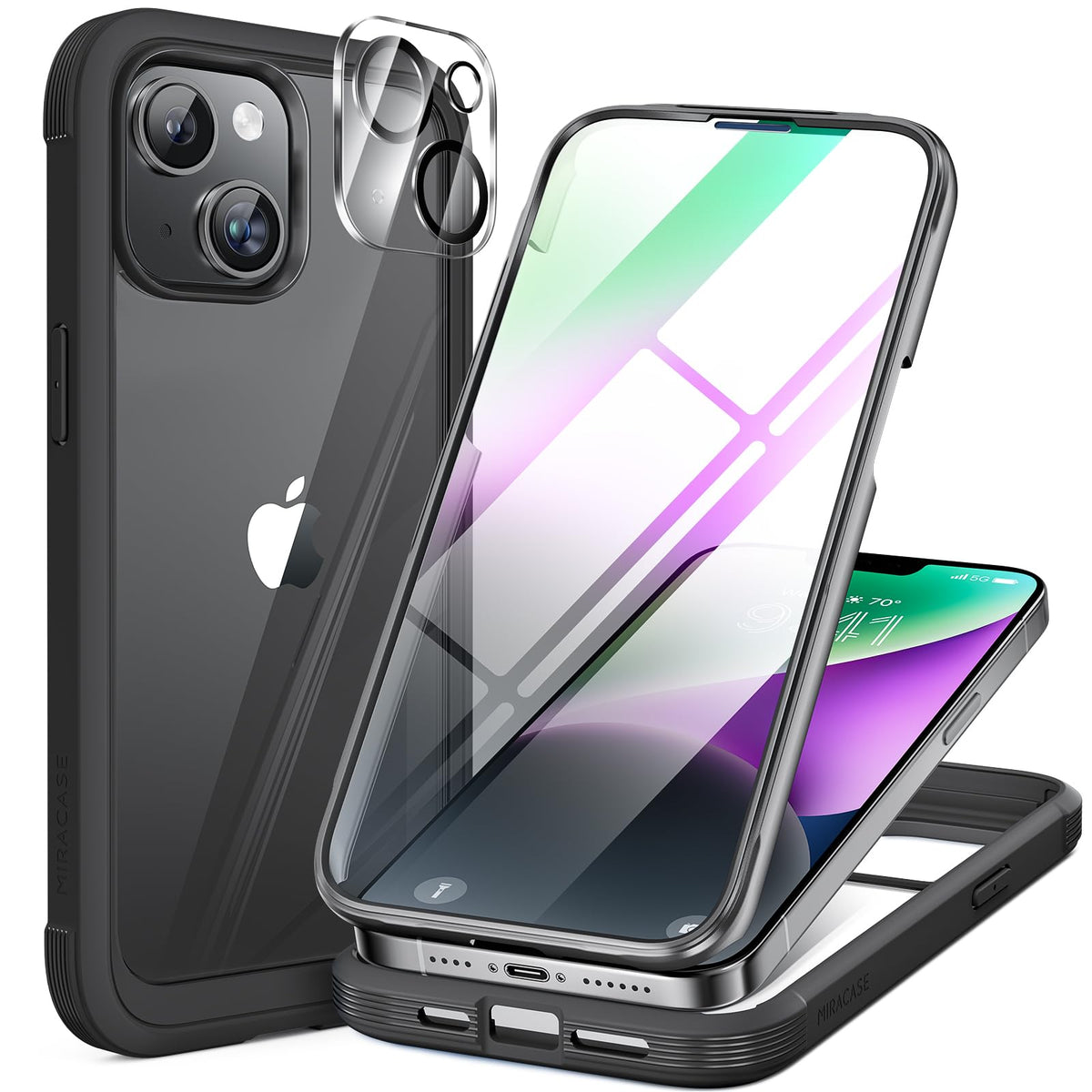 Husă de protecție integrală 360 grade cu folie inclusă pentru iPhone 13 / 14 – Negru