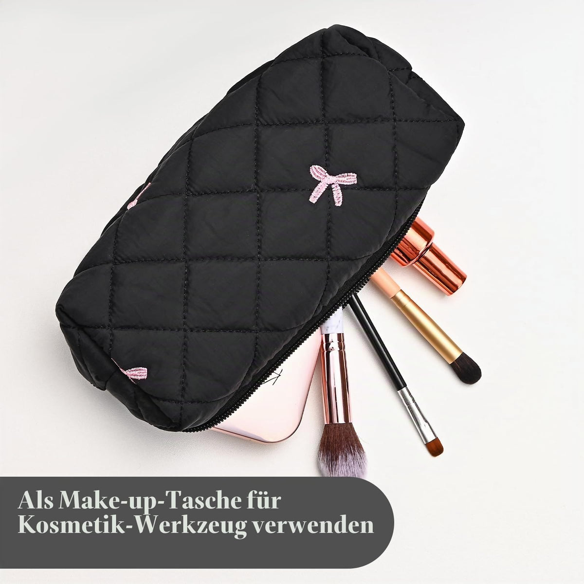 Floral Pencil Case Makeup Pouch Smooth Zipper Small – Black