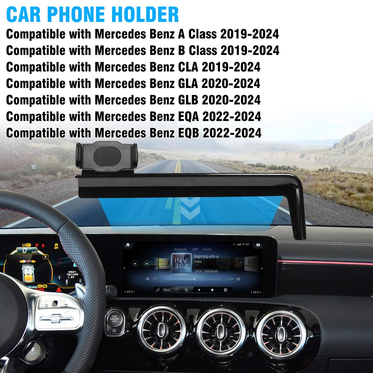 TTCR-II Car Dashboard Phone Holder Fits Mercedes A/B/GLB/GLA/CLA/EQA/EQB 2019-24 10.25in 360°