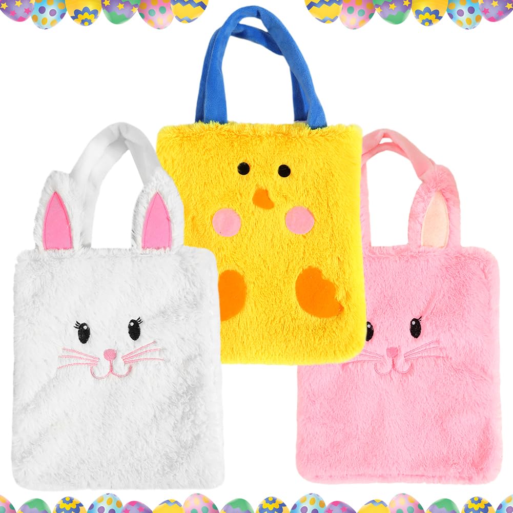 Punguțe cadou de Paște din pluș cu iepuraș, set 3 bucăți cu mânere – Multicolor