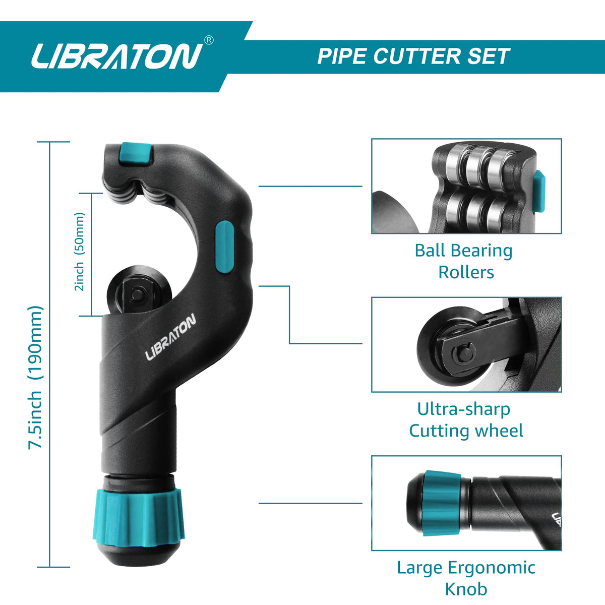 Libraton pipe cutter 5-50mm, pipe cutter stainless steel, pipe cutter for stainless steel pipes, pipe cutter with deburrer for cutting thin stainless steel, steel, copper pipe, aluminum