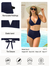 Women's Bikini Top V-Neck Cross-Back Lace-Up – Black XL