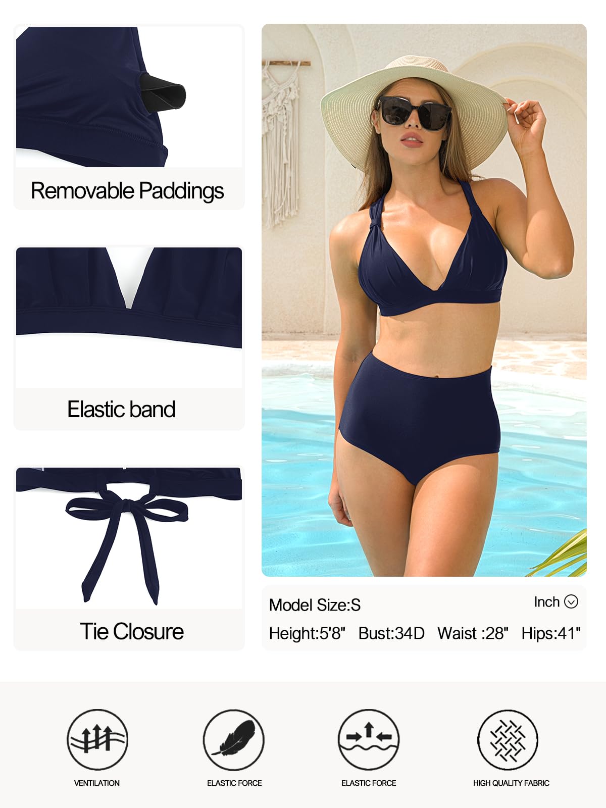 Women's Bikini Top V-Neck Cross-Back Lace-Up – Black XL