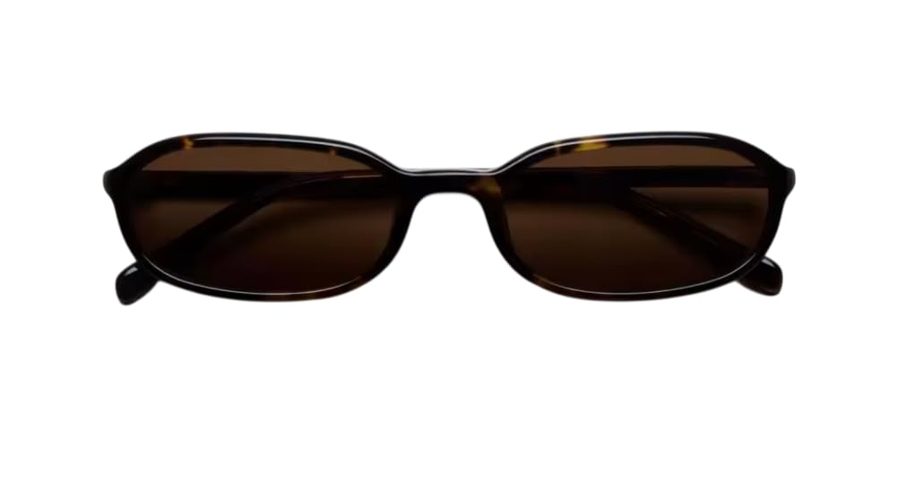 Rectangular Polarised Sunglasses Slim Acetate Frame 90s Unisex – Brown
