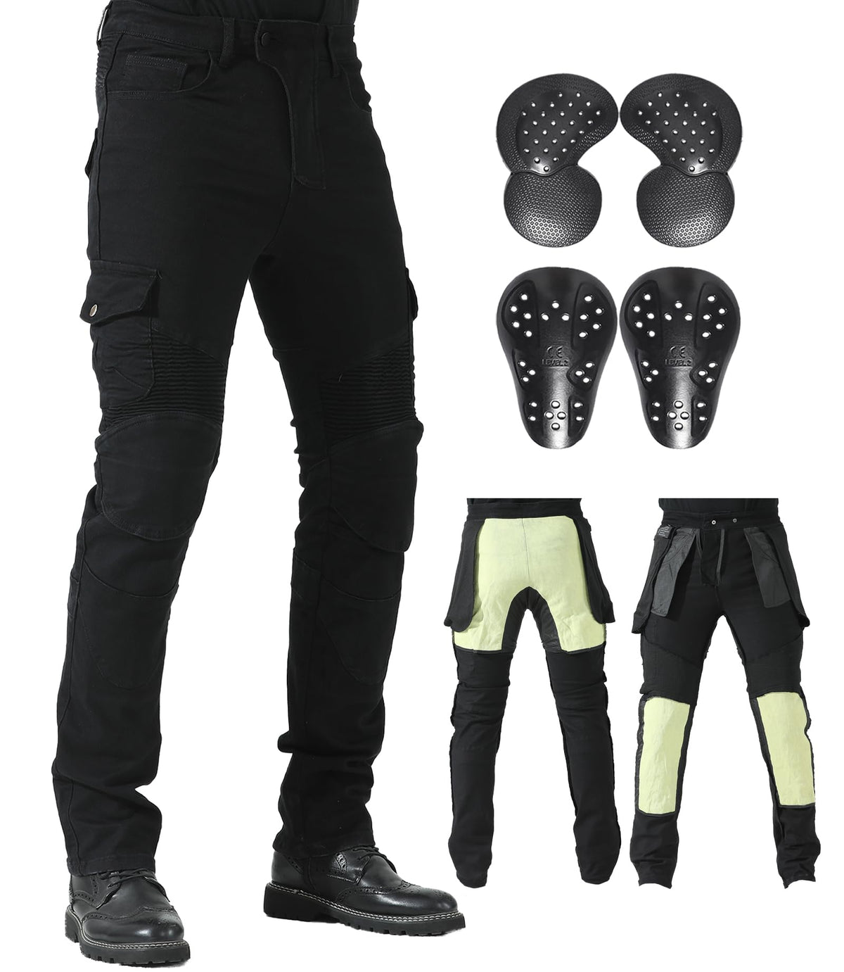 CTBQiTom Men's Motorcycle Pants with Aramid Protective Liner Motorcycle Trousers with Removable Armor CE,Black,30W/30L