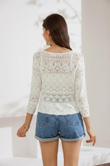 Women's 3/4 Sleeve V-Neck Bolero Tie-Front Lightweight Shrug – White M