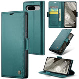 PU Leather Wallet Case for Google Pixel 8 RFID Protection Magnetic Stand – Blue Green