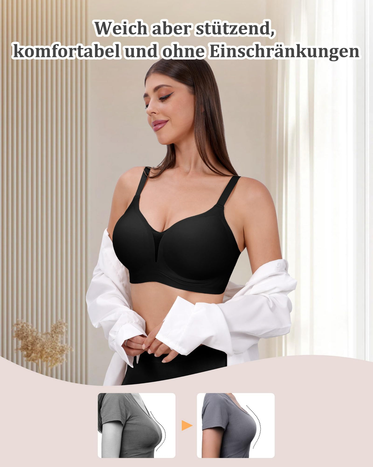 Women's Wireless V-Neck Seamless Bralette Full Coverage – Black L