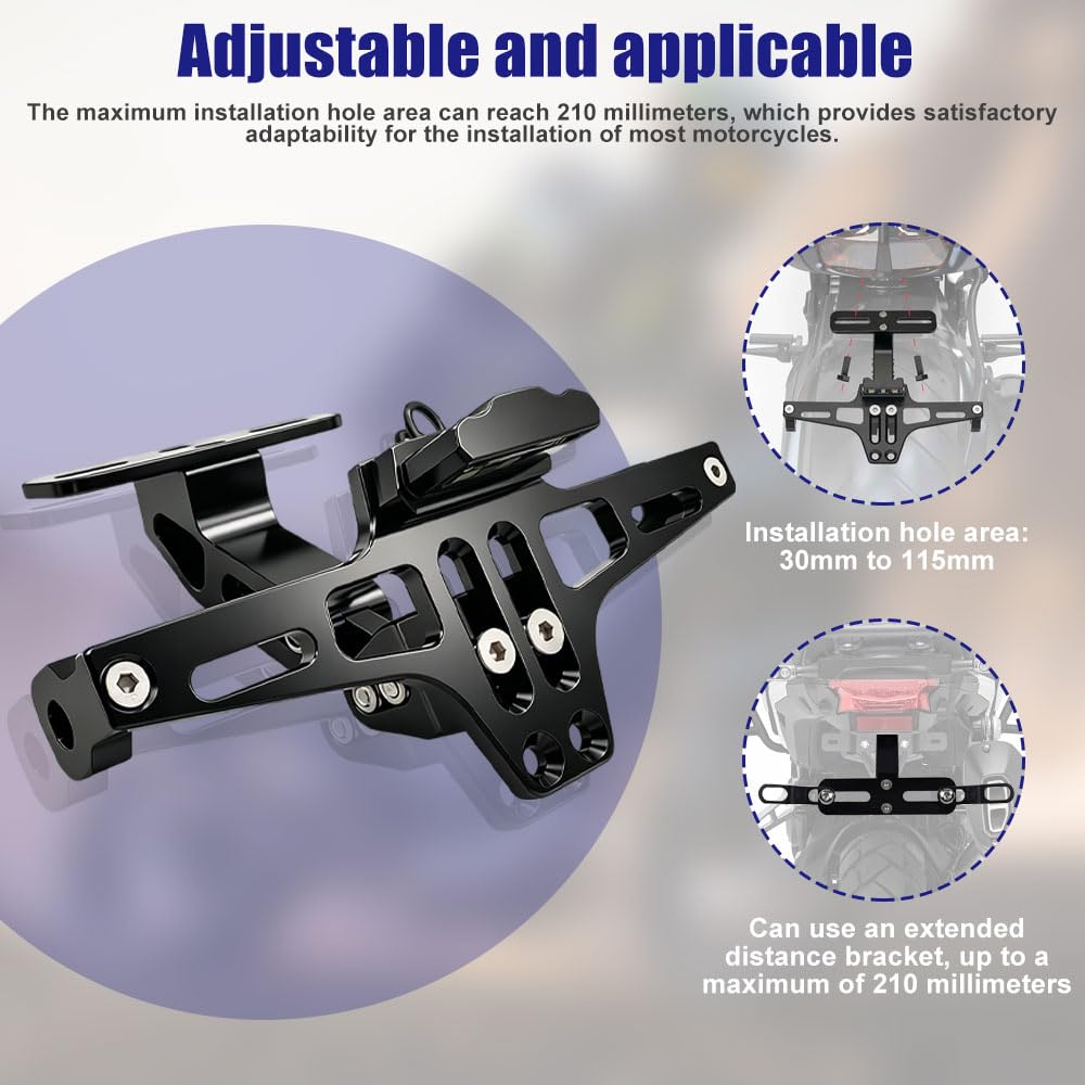 Motorcycle License Plate Holder Adjustable Bracket Universal Fit – Black