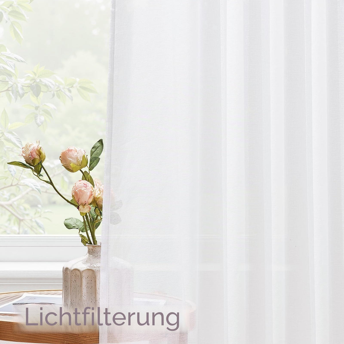 Sheer Curtain Rod Pocket Boho Linen Look Single Panel – White 250x200cm