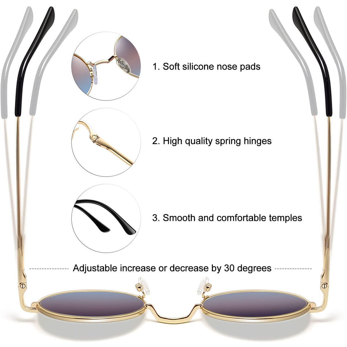 Ochelari de soare rotunzi polarizați UV400 stil steampunk Joopin cu ramă metalică – Maro-Albastru