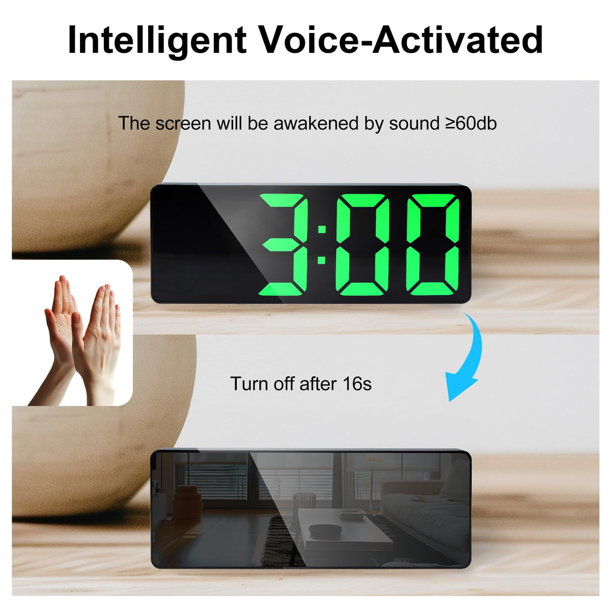 Lafocuse LED Digital Alarm Clock with Large Numbers, Temperature Display and Date, Digital Type-C/Battery Operated Table Clock with Snooze, Brightness Adjustable, 12/24HR for Bedside Table, Bedroom, Office, Green