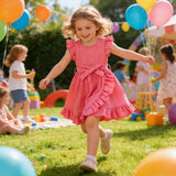 Girls' A-Line Dress Bowknot Ruffle Short Sleeve – Pink 122