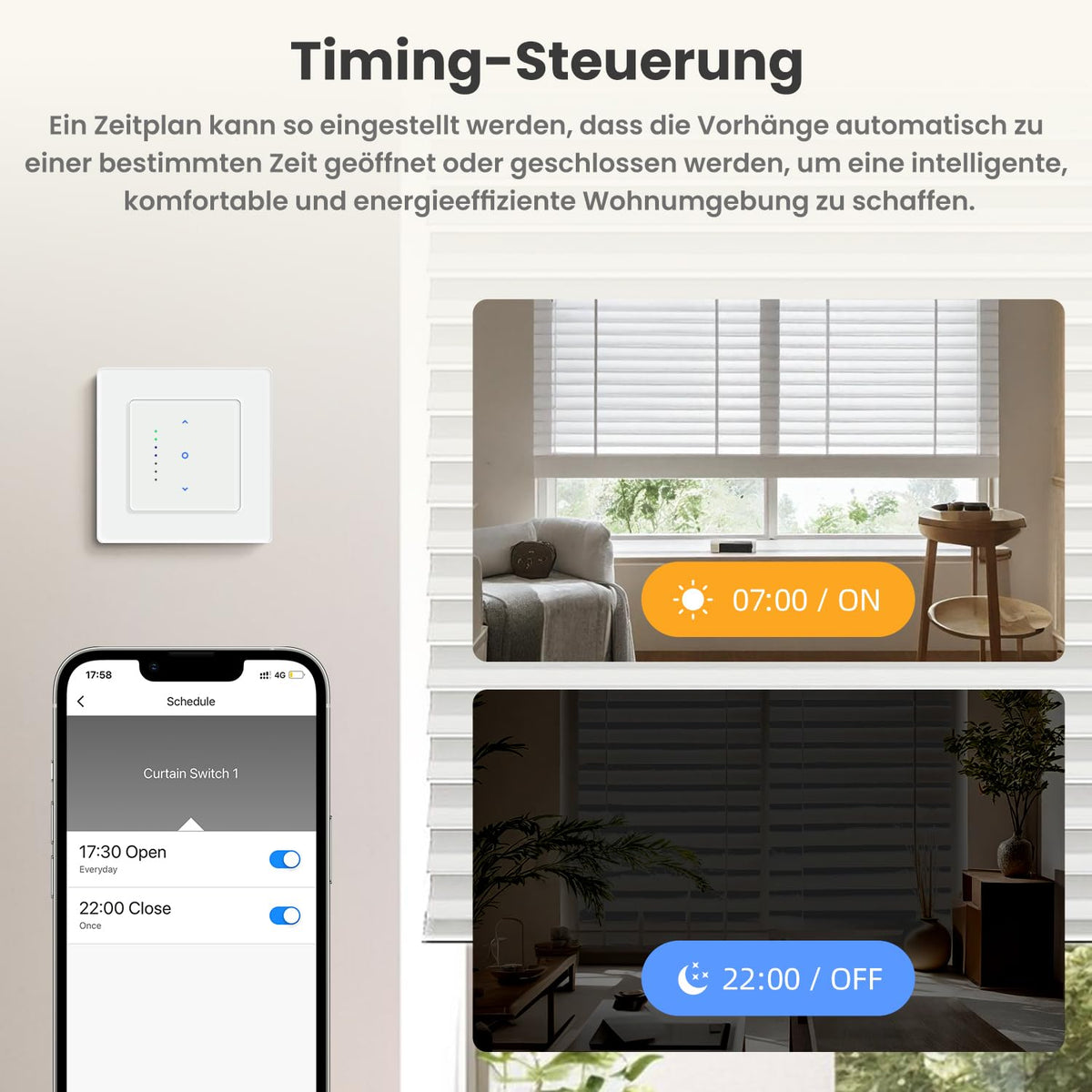 Întrerupător tactil inteligent WiFi pentru rulouri electrice compatibil Alexa/Google Smart Life