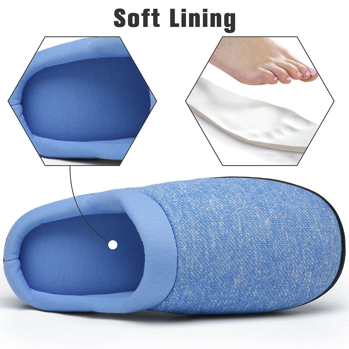 Unisex Memory Foam Non-Slip Winter Slippers Warm Cotton Blend – Sky Blue EU 38