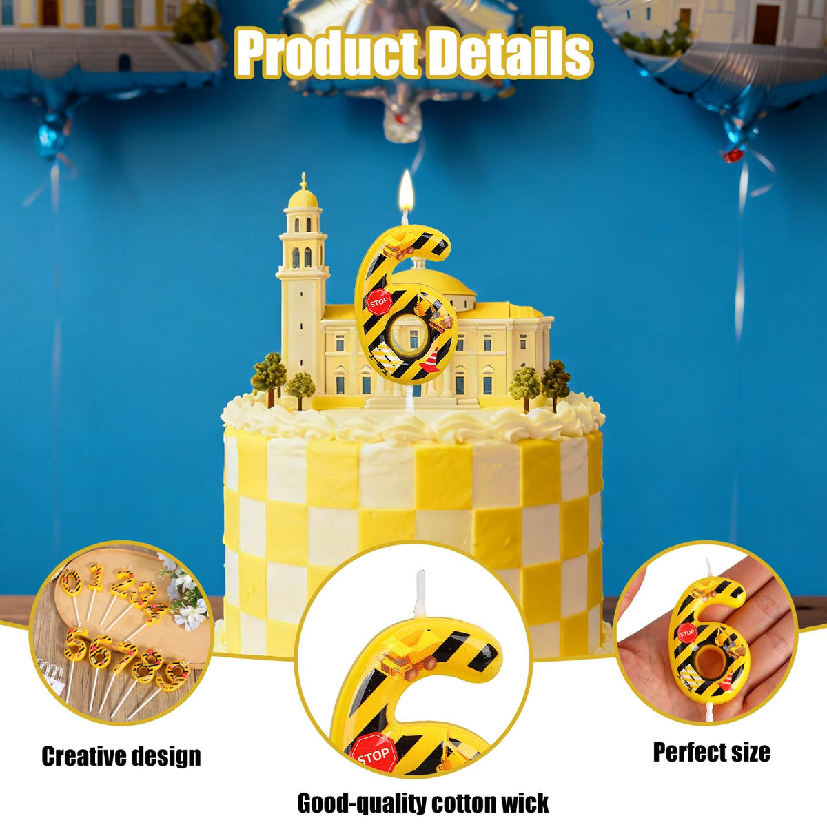 Construction Birthday Candle Cake Topper Number 6 – Yellow/Black