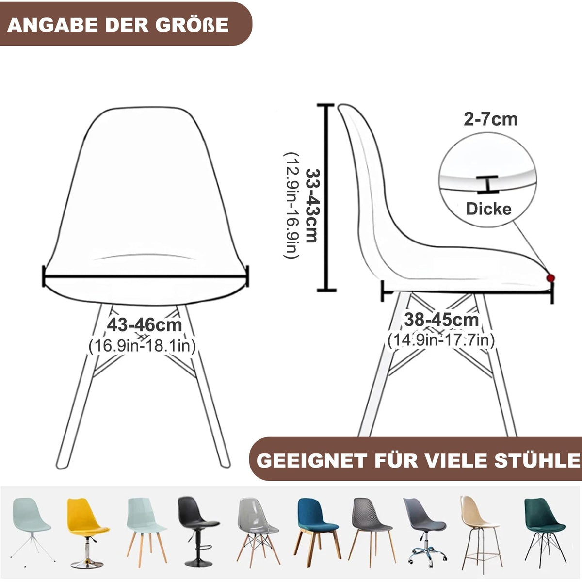 Huse elastice jacquard impermeabile pentru scaune tip Eames, set 6 bucăți – Maro Cafea