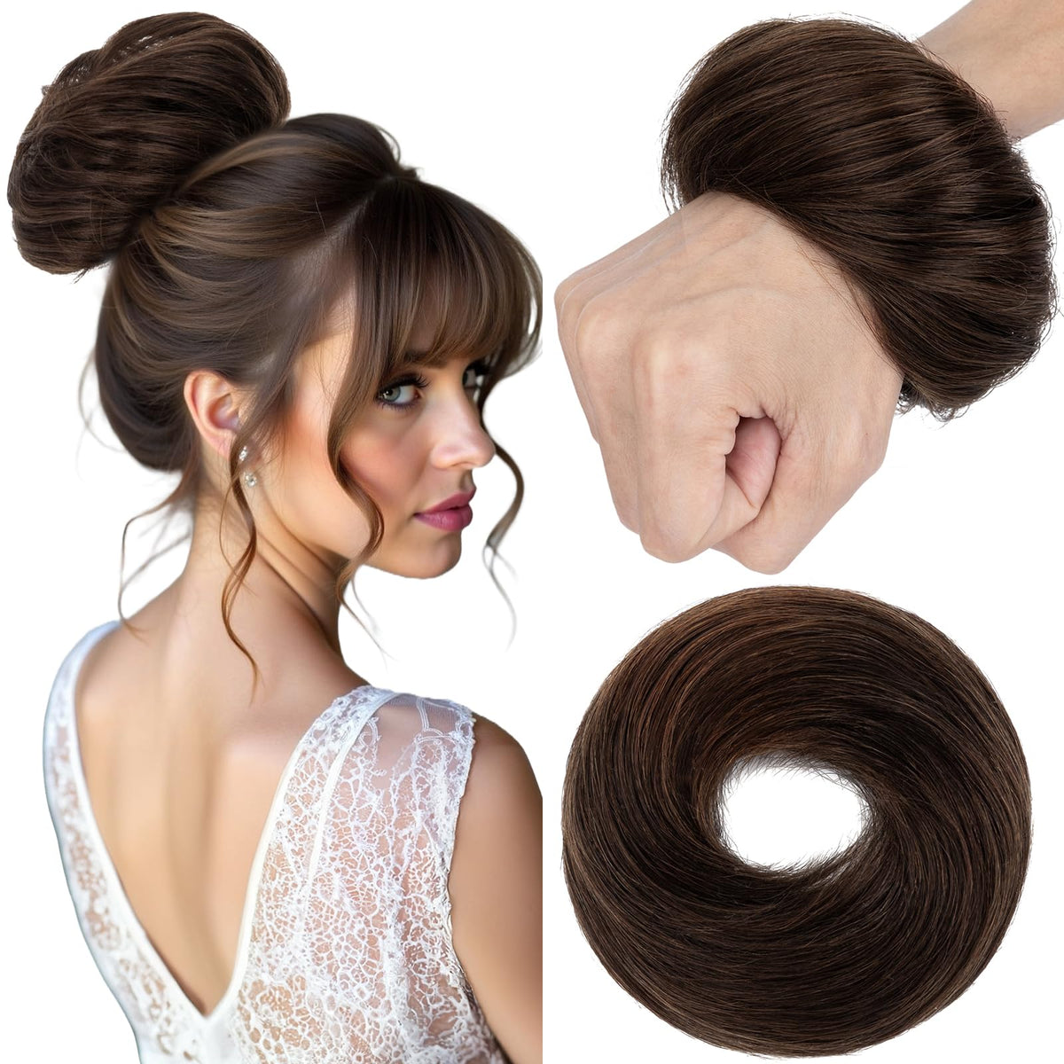 Real Hair Bun Scrunchie Elastic Hairpiece 30g - Dark Brown #2R
