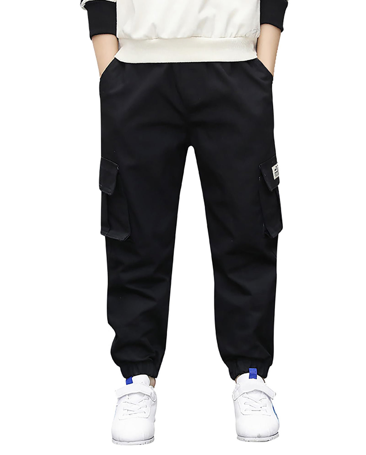 Deekynoop children's cargo pants boys Twil Cargo jogging pants with elastic waistband black size 146-152
