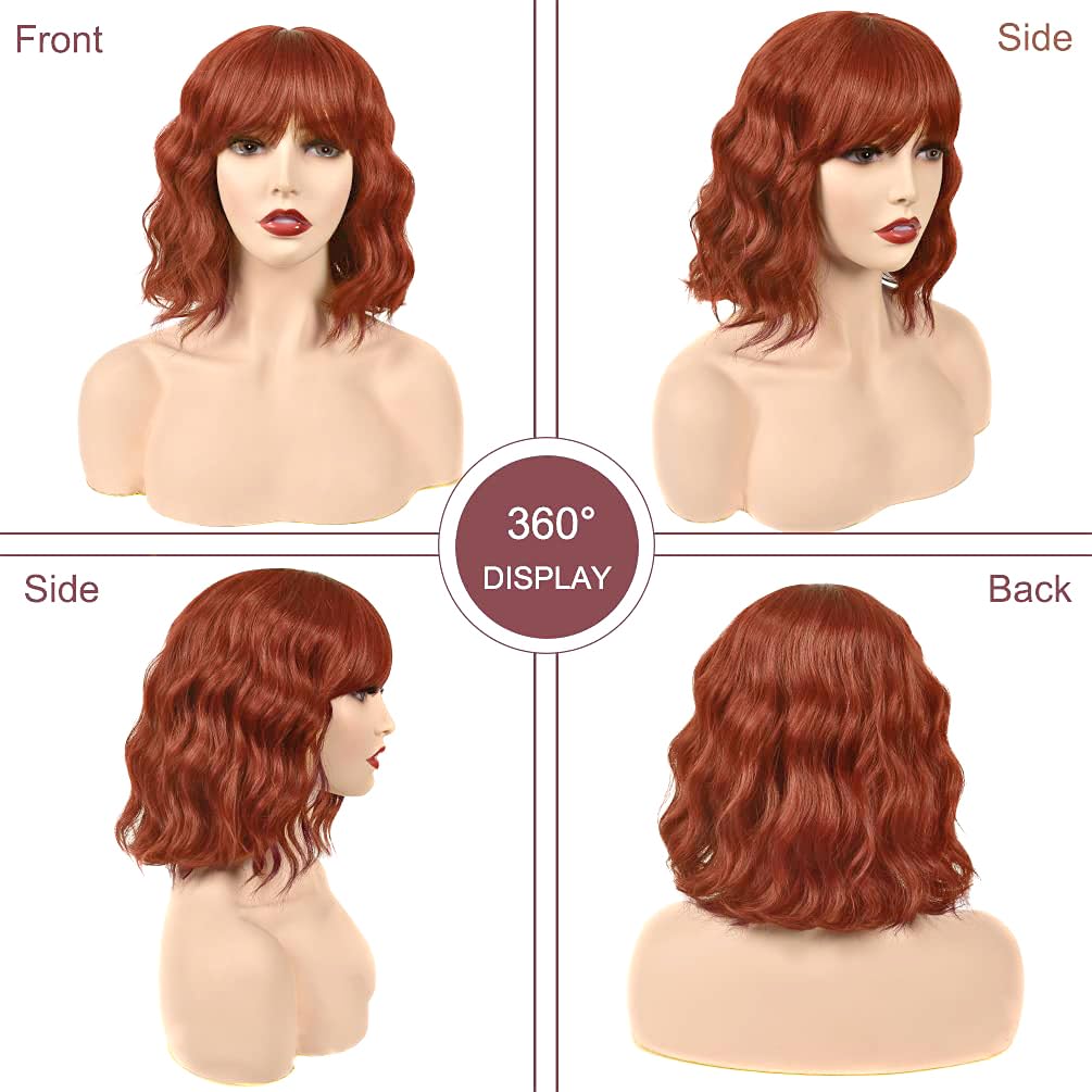 Short Blonde Ombre Wig Wavy Bob with Fringe – 10 inch