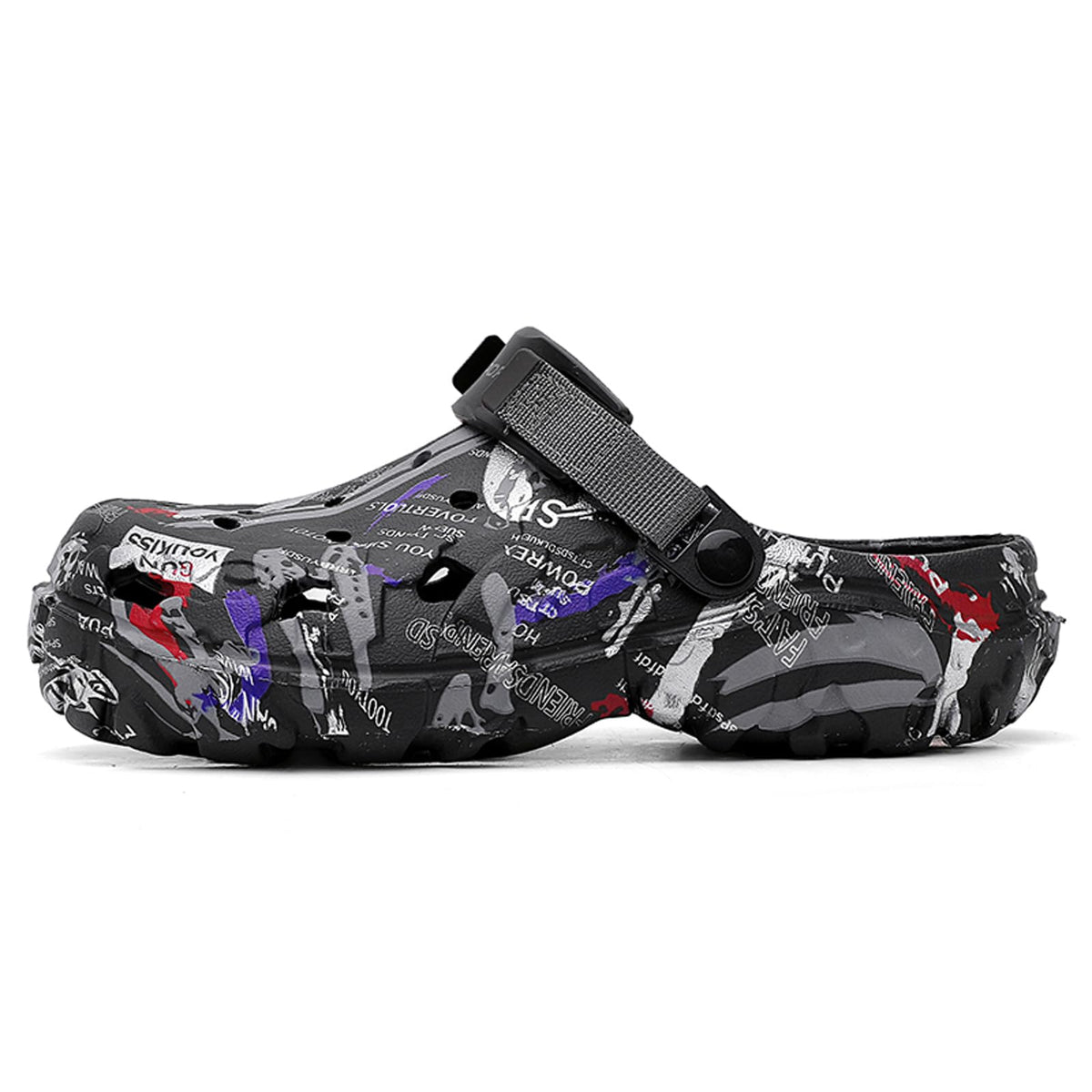 Men's Camouflage Clogs Lightweight Water Shoes Adjustable Heel Strap – Black EU 45
