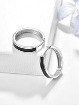 925 Sterling Silver Huggie Hoop Earrings 18mm Unisex Small Sleeper - Black