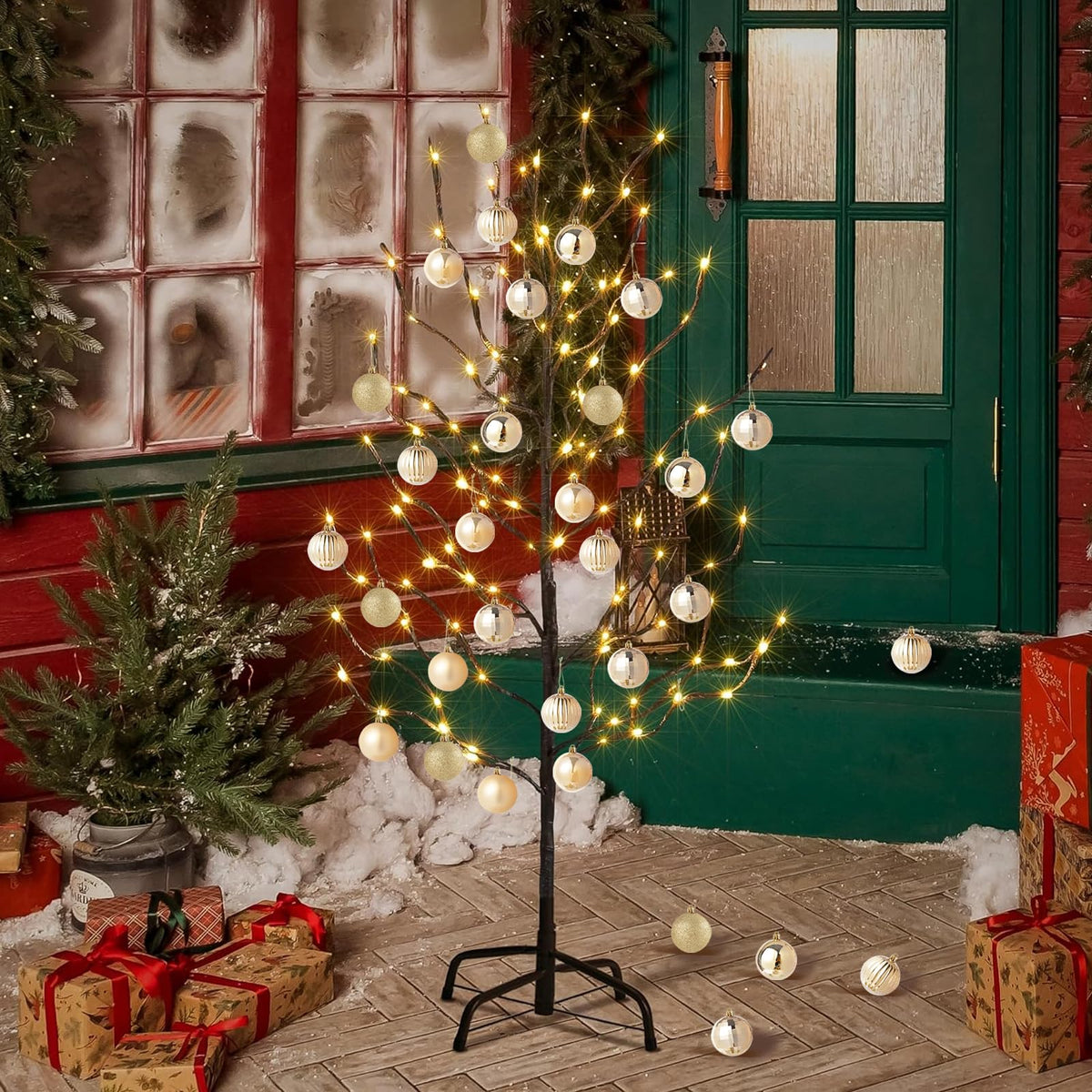 42 pieces small Christmas balls gold 6 different designs plastic Christmas tree balls 3 cm mini Christmas balls plastic Christmas tree balls fir tree Christmas tree decoration balls