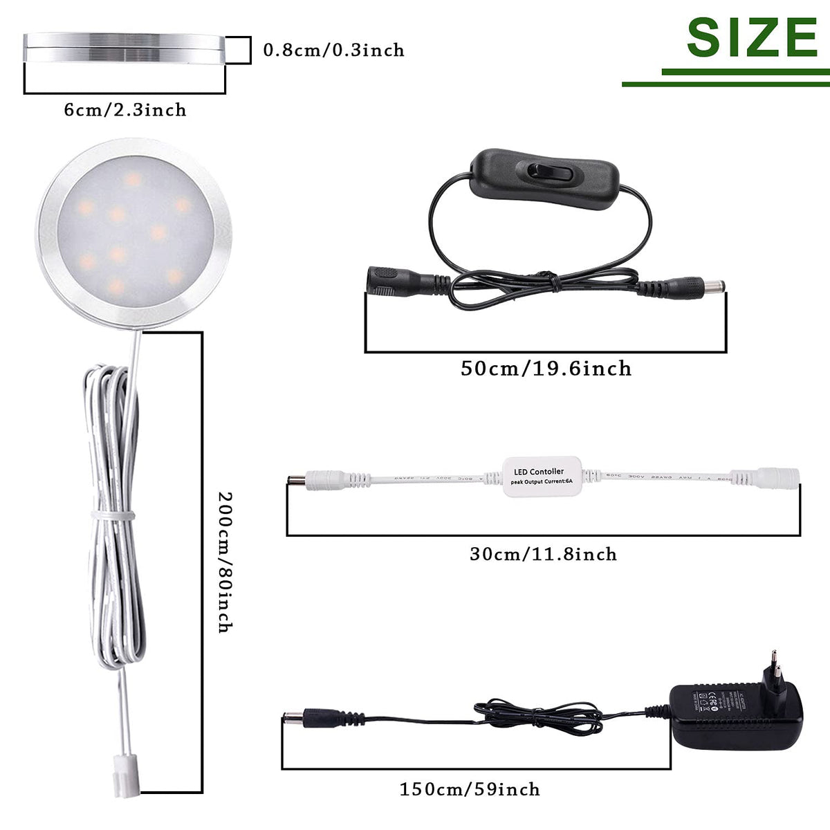 Set 6 lămpi LED rotunde sub dulap bucătărie AIBOO cu telecomandă reglabilă 12W 230V – Lumină caldă 2700K