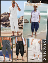 Men's 3/4 Lightweight Summer Trousers Baggy Cotton Harem with Drawstring & Pockets – M