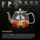 Glass teapot, 1000ML teapot with strainer insert, borosilicate glass tea service, glass teapot, glass teapot with strainer insert, teapot with strainer, tea egg for loose leaf teapot - dishwasher safe