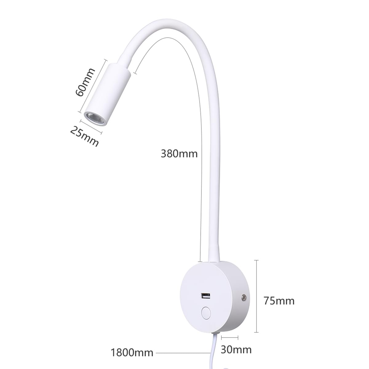 Lampă de citit de perete Brightmax LED 3W cu port USB și întrerupător tactil 3000K – Alb Mat