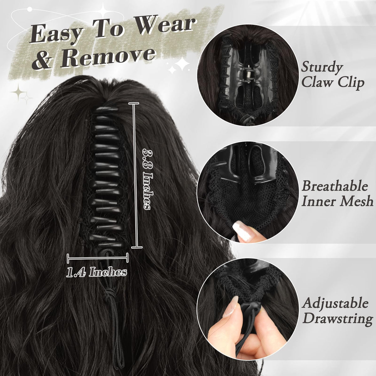 Claw Clip Ponytail Extension 45cm Curly Wavy Synthetic Hairpiece – Black Brown