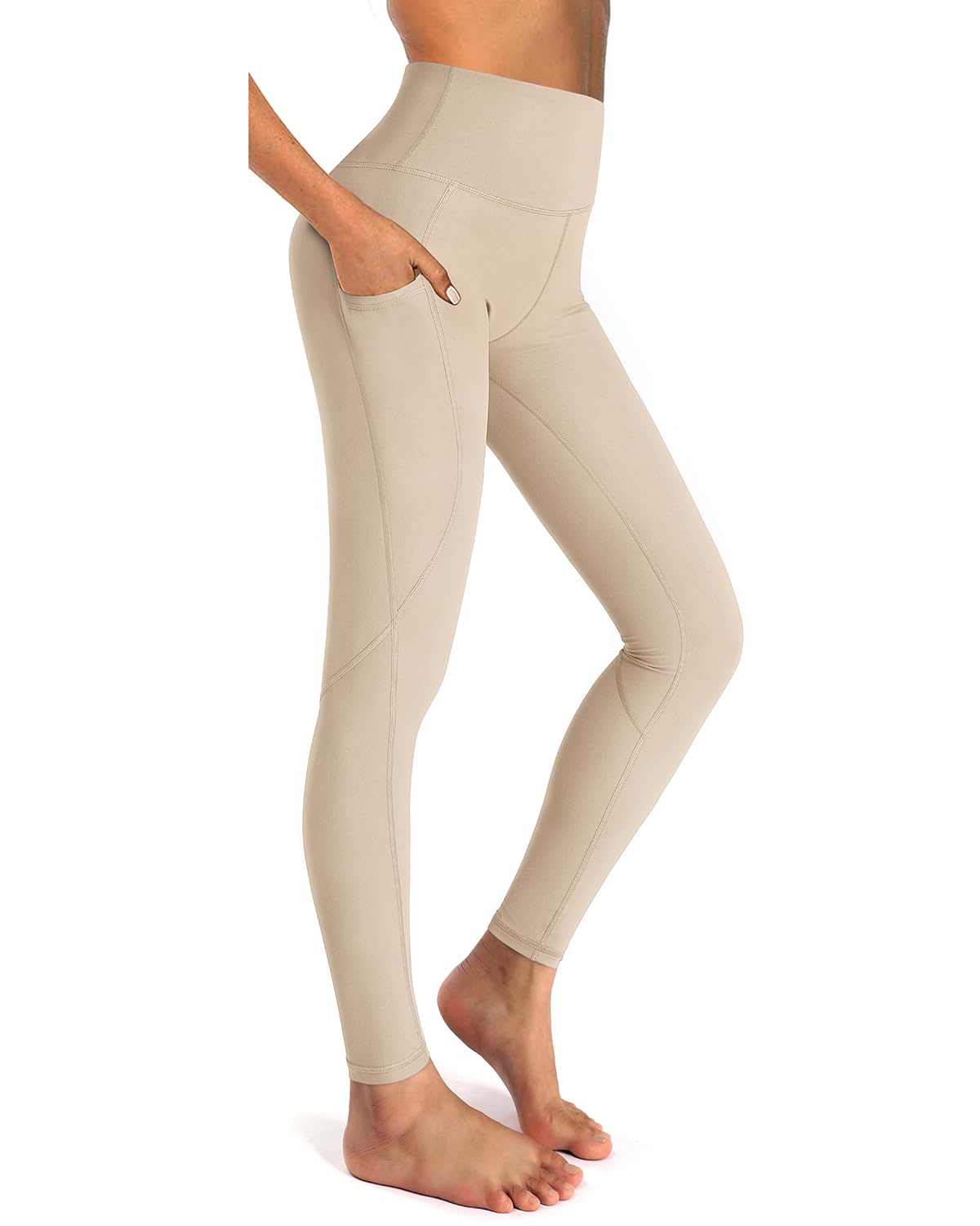 Pantaloni de yoga și fitness cu talie înaltă și buzunare OUGES – Kaki S