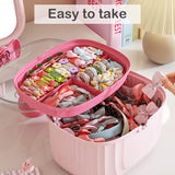 Hair Tie Storage Box with Handle 3-Tier Organizer for Kids Accessories - Pink