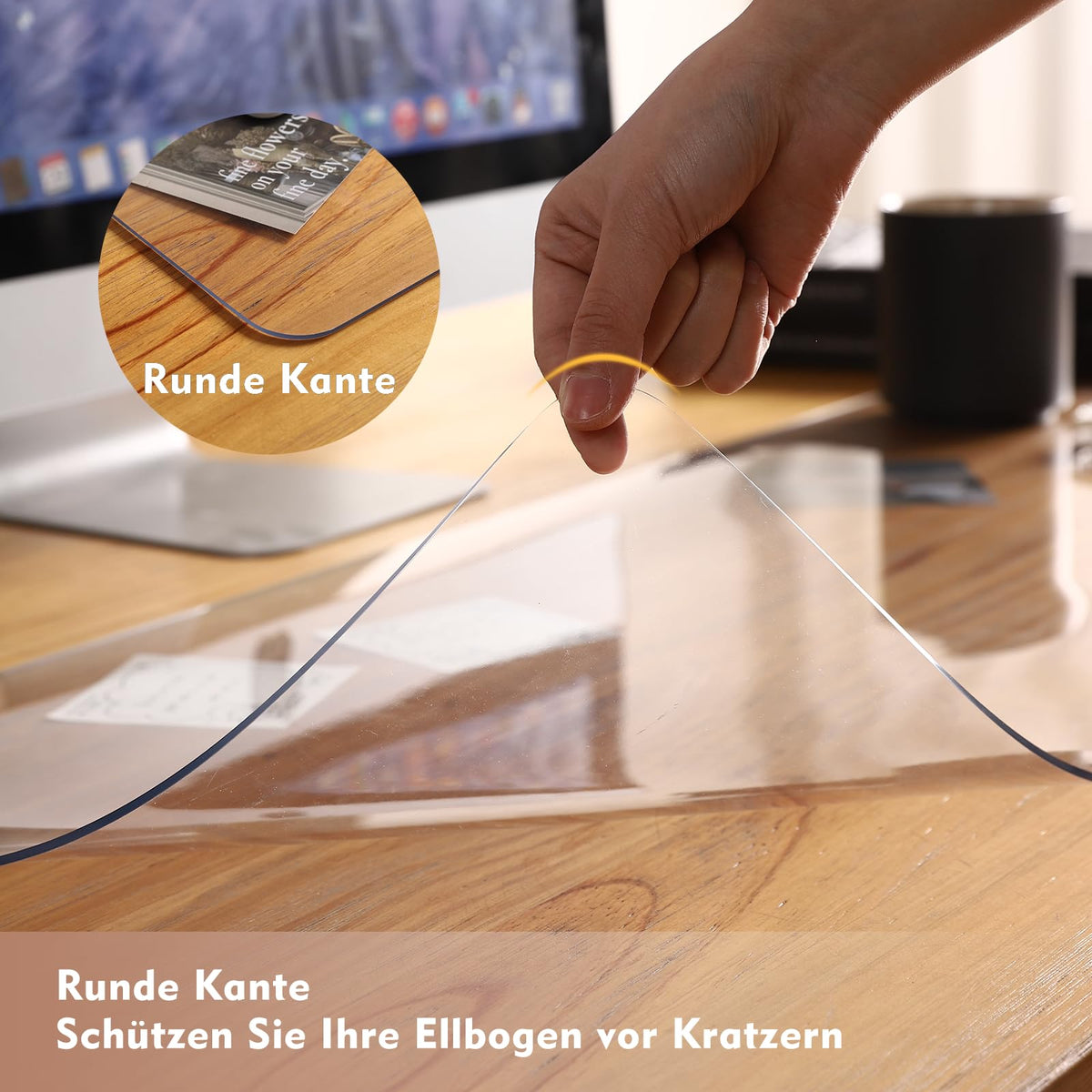 Yanen Transparent Desk Pad, 110 x 60 cm, PVC Clear Large Table Mat, Non-Slip Round Edges, Waterproof Table Protector, Desk Mat for Office, Home, School