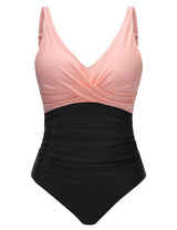 Costum de baie întreg modelator push-up buretat cu decolteu în V – Roz S