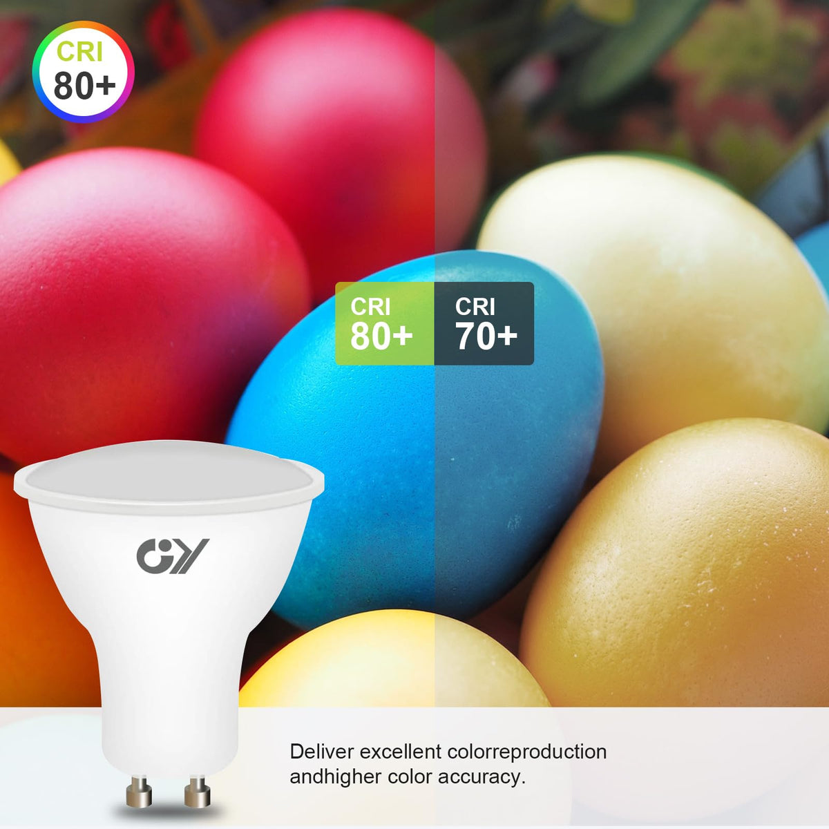 GY GU10 LED Cool White Lamp, 8W 6500K 800 Lumen Cool White Light Bulbs, Replaces 80W Halogen Bulbs, 120° Beam Angle Reflector, Not Dimmable, 12 Pack