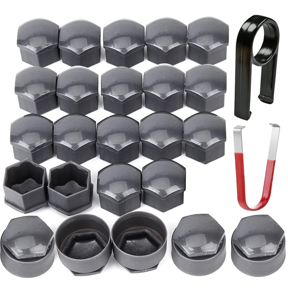 Capace prezoane roată 17 mm cu clește de demontare Gebildet, set 24 bucăți – Gri