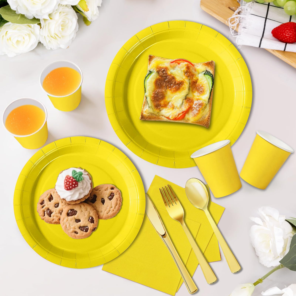 Paper Tableware Set 50pcs Yellow Paper Plates & Cups for Parties – Yellow