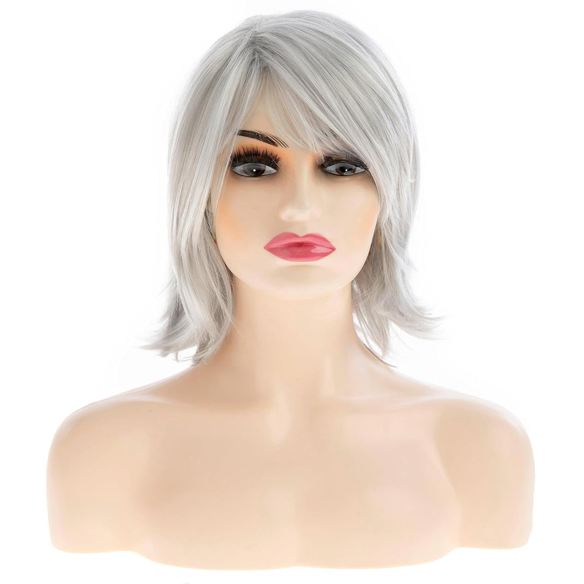 Qnbiar Women's Straight Wig Synthetic Hair with Bangs – Grey
