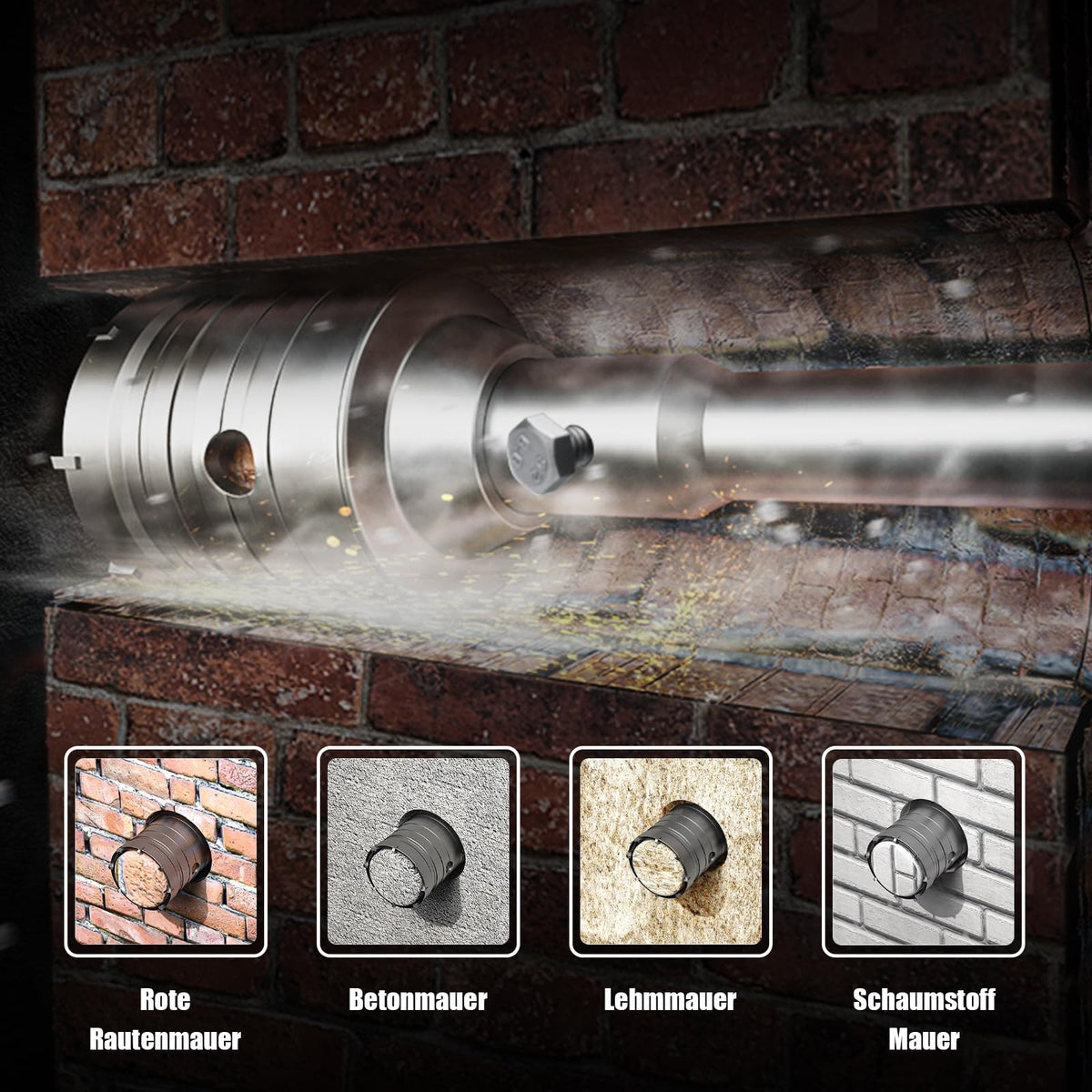 Carotă găurit zidărie și beton 60 mm cu adaptor SDS Plus 220 mm și burghiu centrare 8x110 mm