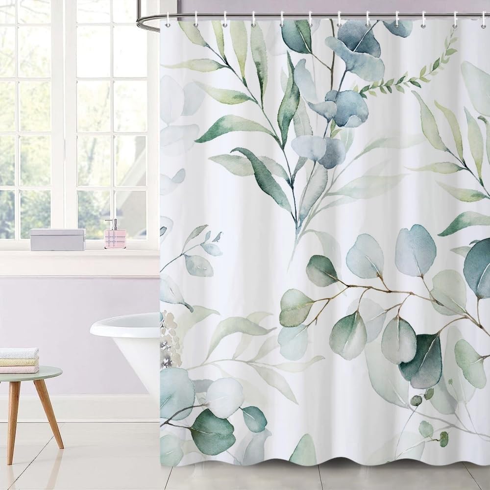 Eucalyptus Shower Curtain Waterproof Polyester 180x180cm Anti-Mould Washable – Blue/White