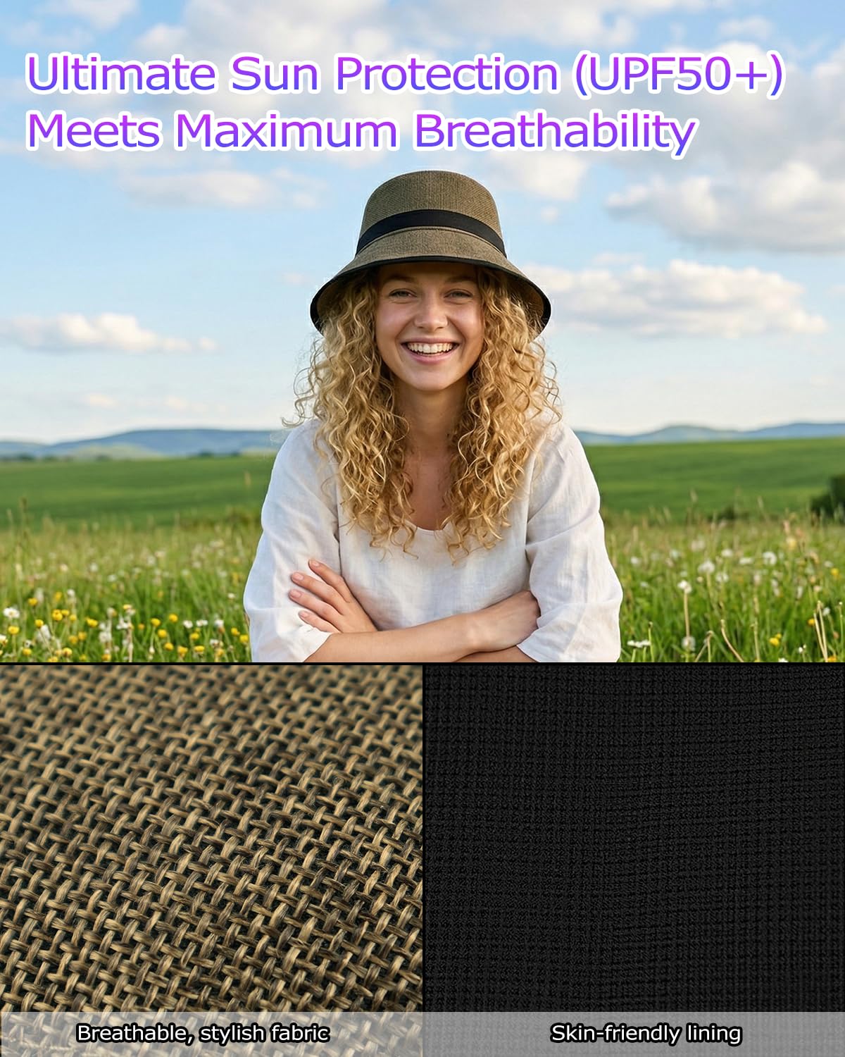 Bucket Hat UPF50+ Sun Protection Linen-Style Angler Hat for Large Head – L/XL/XXL