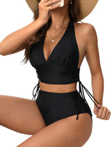 Halter 2-Piece Bikini Set Tummy Control Backless Top – Black XL
