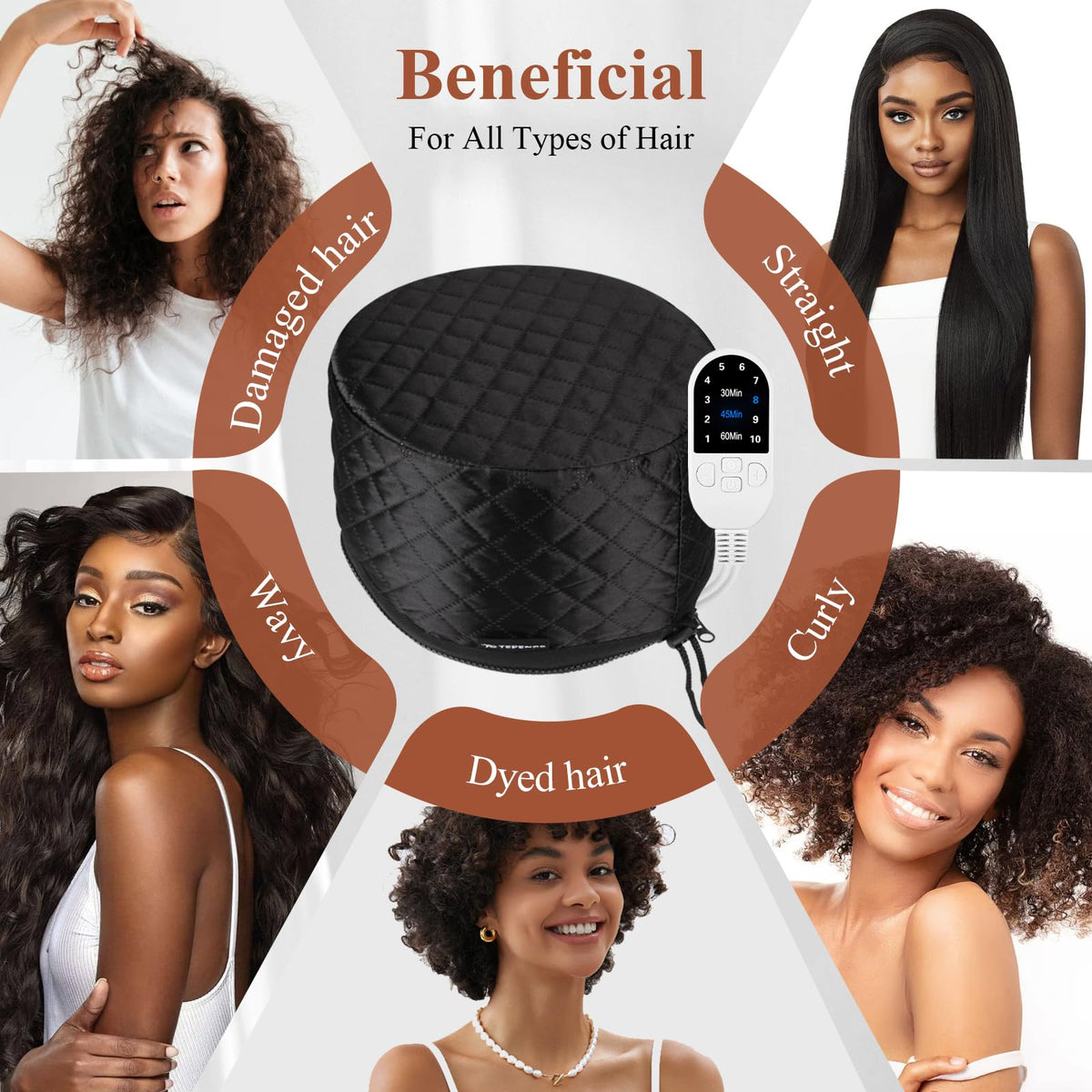 Electric Thermal Conditioning Cap Hair Steamer Portable for Afro Hair – Black